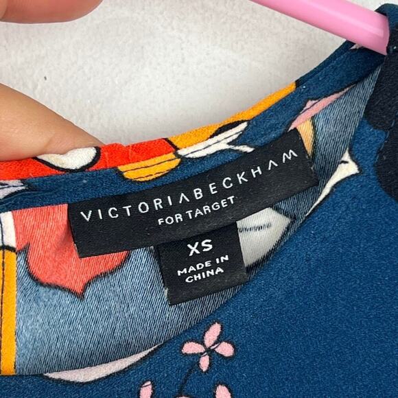 Victoria Beckham for Target Navy Floral Blouse Size xs scalloped hem - Picture 6 of 7